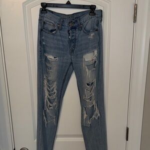 American Eagle Outfitters Women's Distressed Light Blue Straight Leg Jeans